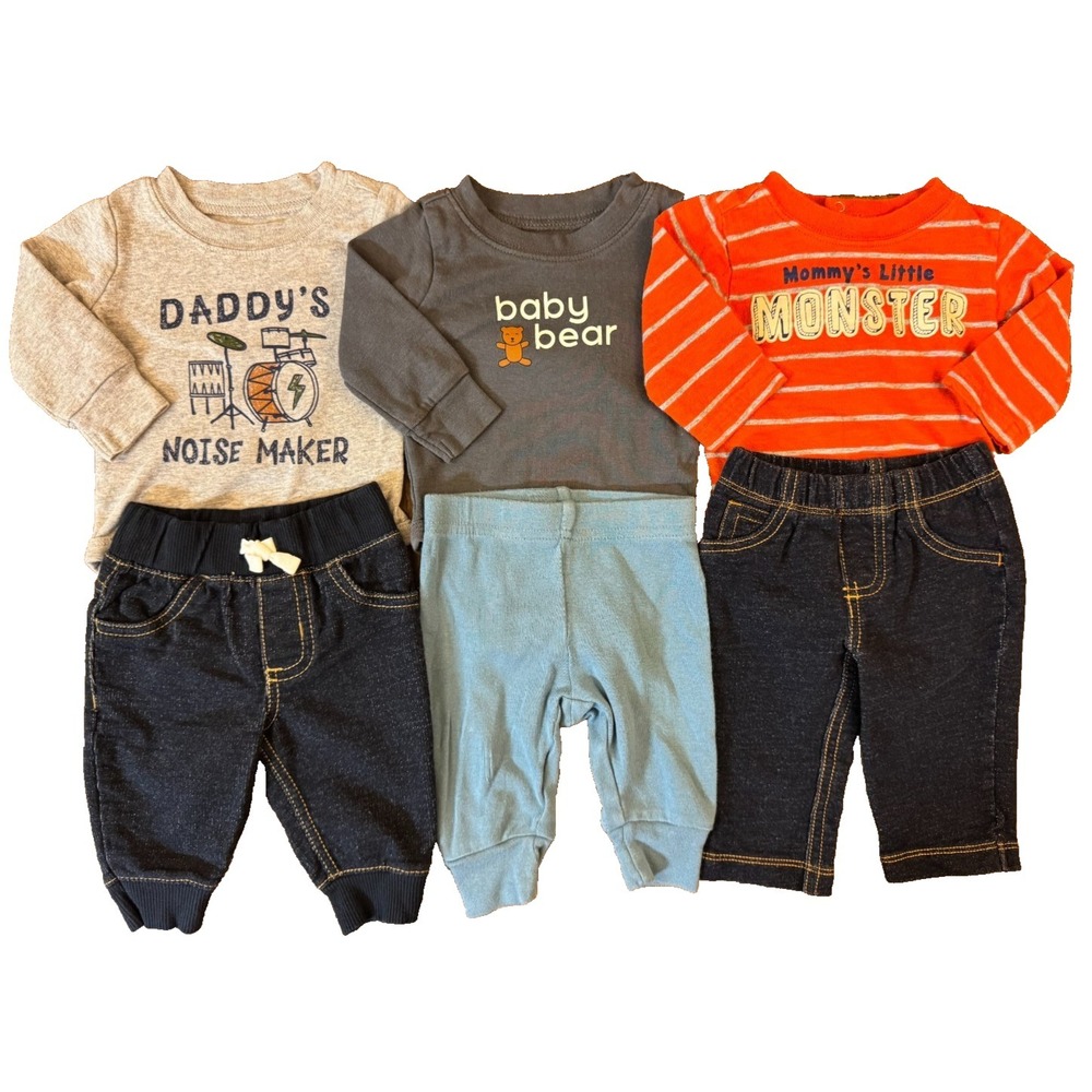 Baby Boy 3 Months Outfits Jeans Pants Long Sleeved Bodysuits Shirts Lot Monster